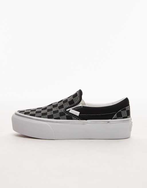Zapatillas de deporte negras y blanco metalizado con plataforma Slip On de Vans Classic, 2 de 5