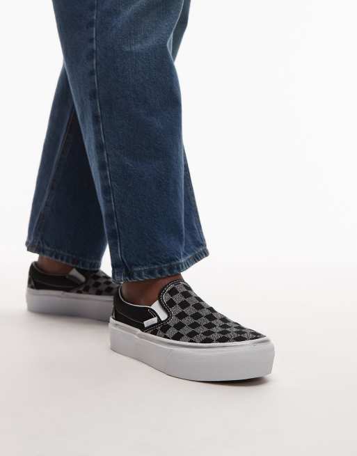 Zapatillas de deporte negras y blanco metalizado con plataforma Slip On de Vans Classic, 4 de 5