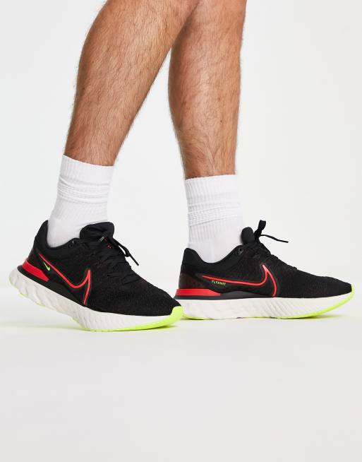 Zapatillas deporte negras y rojas React Run Flyknit 3 de Nike Running | ASOS