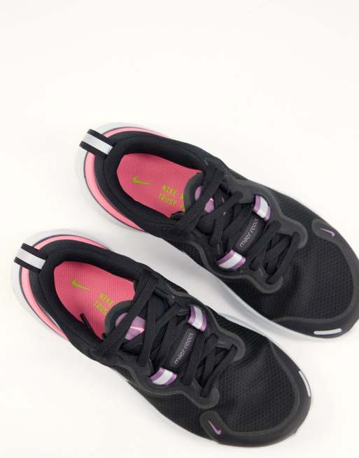 Zapatillas de deporte negras y rosas React Miler de Nike Running, 2 de 4
