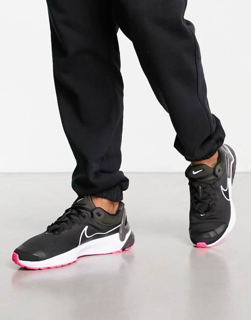 Zapatillas de deporte negras y rosas Renew Run de Nike Running