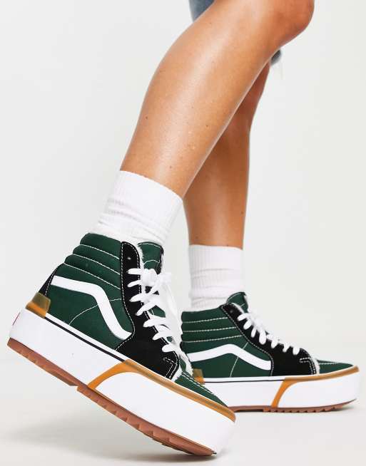 Zapatillas de deporte negras y verdes con plataforma SK8 Hi Stacked de Vans