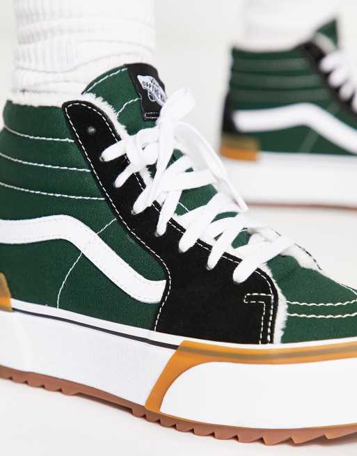 Zapatillas de deporte negras y verdes con plataforma SK8 Hi Stacked de Vans