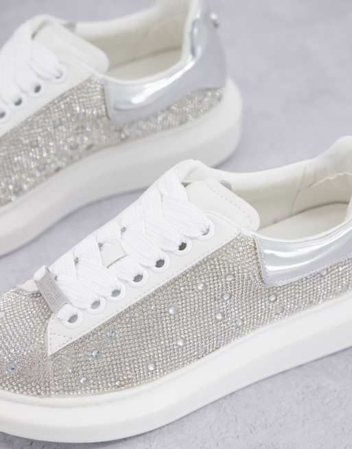 Zapatillas de deporte plateadas con plataforma plana y pedrer a Glimmer de Steve Madden