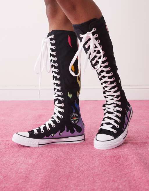Zapatillas de deporte por la rodilla negras con llamas multicolor Chuck Taylor Pride All Star de Converse