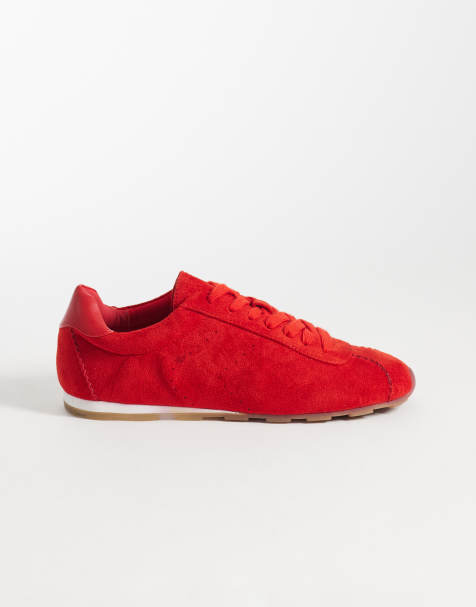 Zapatillas de deporte rojas estrechas con cordones de antelina Dabble de ASOS DESIGN - view 1