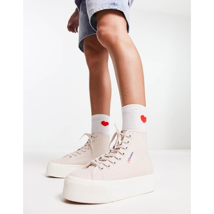 Abrigos de lana rosas hi top con plataforma plana 2708 de Superga
