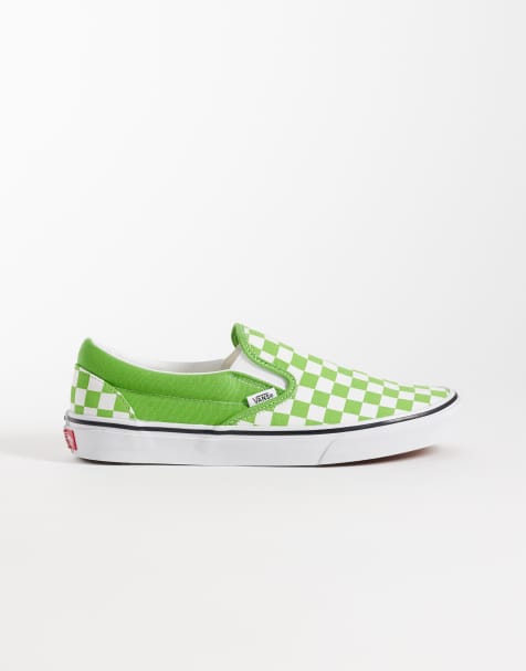 Zapatillas de deporte verdes y blancas a cuadros dameros sin cierres Slip-On de Vans - view 1