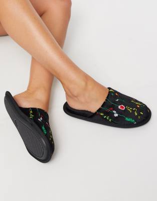 Zapatillas de estar en casa con bordado en negro Zigs de ASOS DESIGN | ASOS
