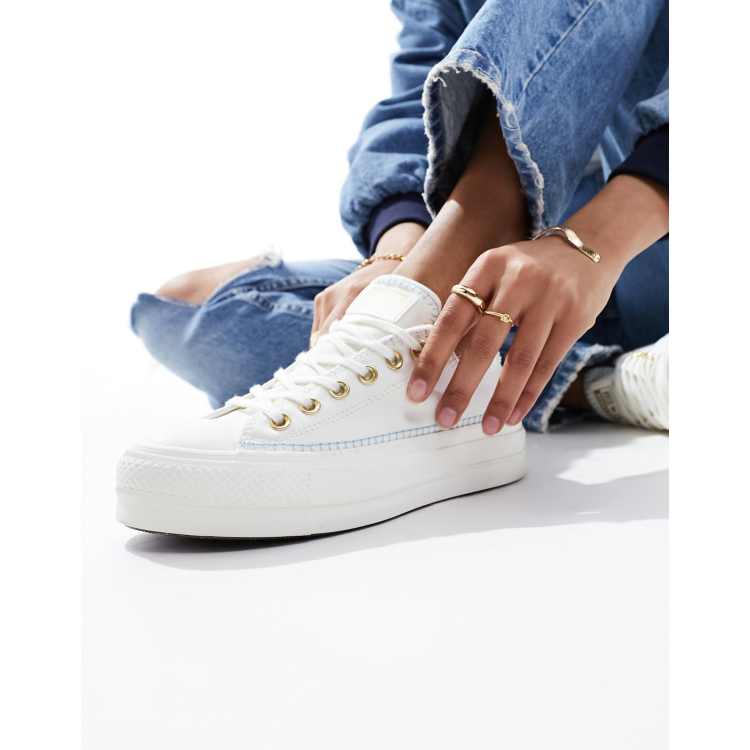 converse chuck taylor all star glen check Fenua environnementShops Zapatillas deportivas blancas con plataforma y detalle de pespuntes Chuck Taylor All Star Lift Ox de Suicidal converse