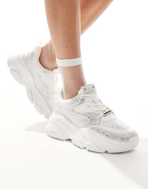 Zapatillas deportivas blancas con suela gruesa y diseño adornado Privy de Steve Madden