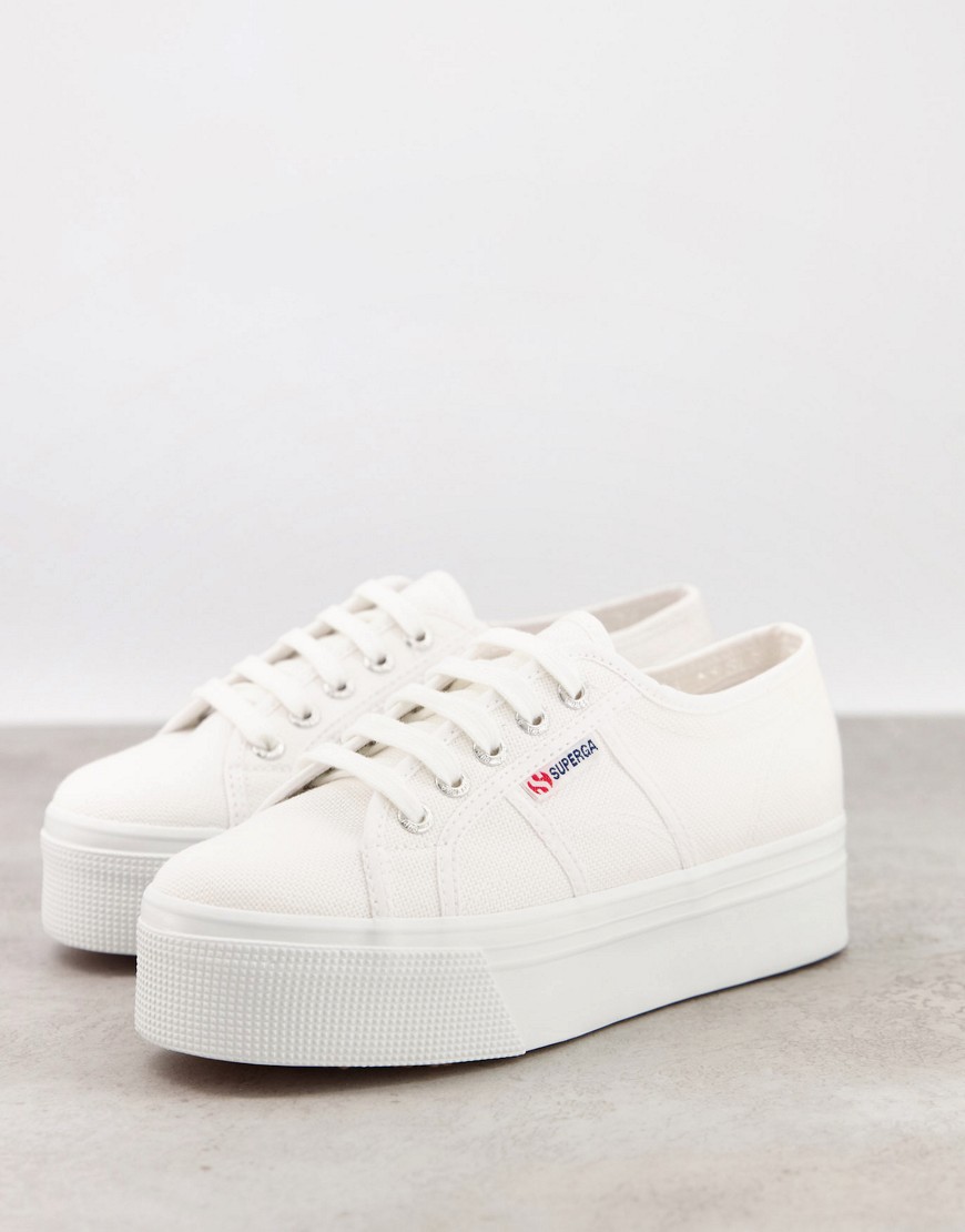 Zapatillas deportivas blancas con suela gruesa y plana de lona 2790 Linea de Superga-Blanco