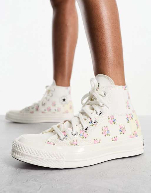 Zapatillas deportivas blanco hueso con flores bordadas Chuck 70 Hi