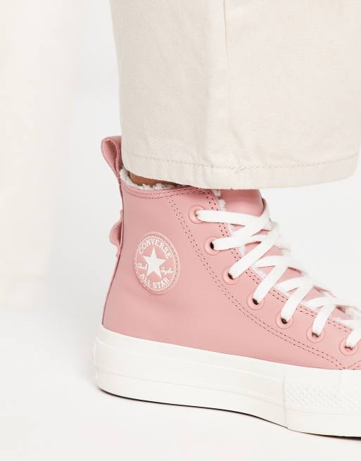 Zapatillas deportivas rosas de cuero con forro de borreguito Lift Hi de Converse