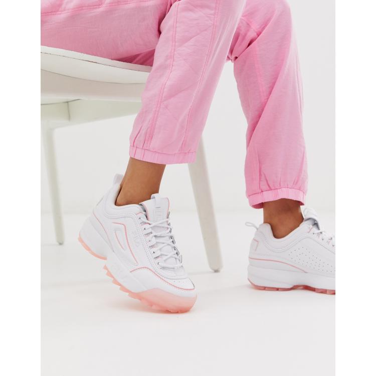 No autorizado descuento Noroeste Zapatillas en blanco con suela en rosa hielo Disruptor II de Fila | ASOS