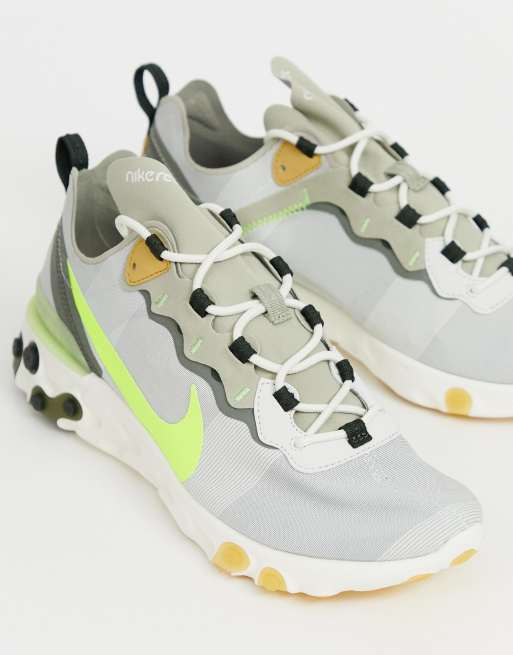 Más lejano Inicialmente Cobertizo Zapatillas en gris y verde 55 React Element de Nike | ASOS