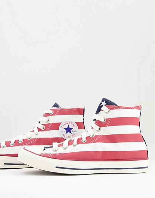 Serrado inoxidable Temporizador Zapatillas hi-top blancas con estampado de bandera de Estados Unidos Chuck  Taylor All Star de Converse | ASOS