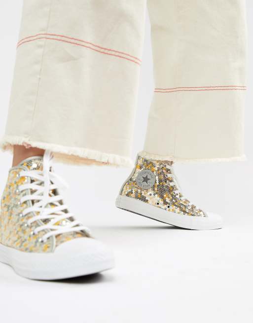 Zapatillas hi-top con lentejuelas en plateado y Taylor All Star de Converse | ASOS