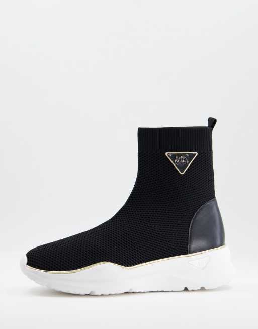 Zapatillas hi-top negras de estilo calcetín con logo de River Island