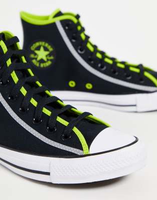 Zapatillas hi top negras y verde lima Chuck Taylor All Star de Converse