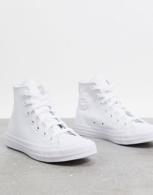 Zapatillas monocromáticas de cuero blanco Chuck Taylor All Star Hi de  Converse | ASOS