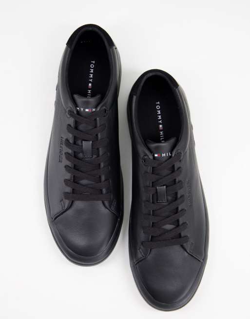 Zapatillas negras suela y logo pequeño de bandera en el lateral de cuero premium Tommy Hilfiger | ASOS