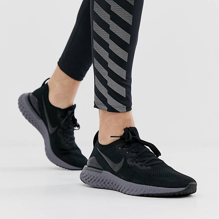 lluvia Perder la paciencia Es decir Zapatillas negras Epic React Flyknit 2 de Nike Running | ASOS
