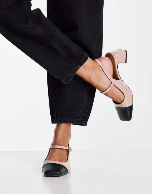 Zapatos beis estilo merceditas con tac n medio Syon de ASOS DESIGN Wide Fit