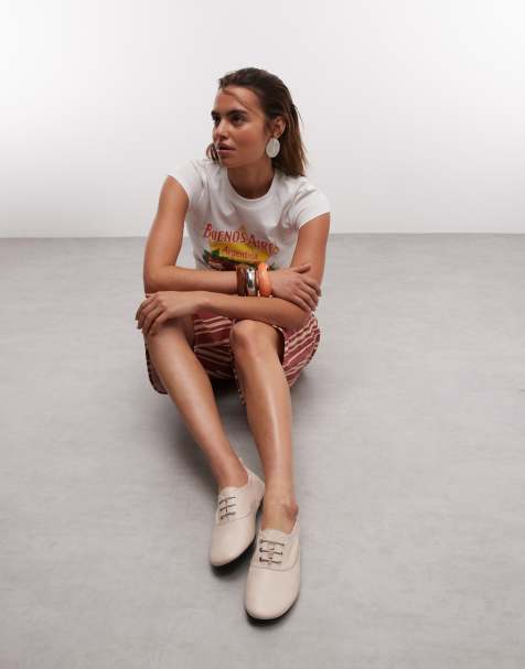 Zapatos blanco hueso planos con cordones de cuero premium Myriad de ASOS DESIGN - view 1