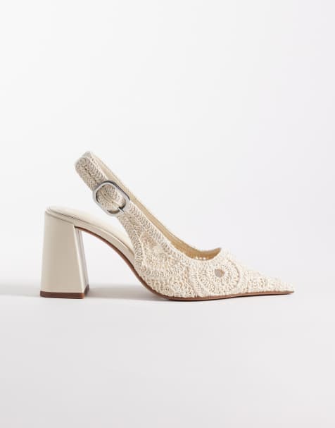 Zapatos blancos destalonados con tacón medio grueso de croché Surrey de ASOS DESIGN - view 1