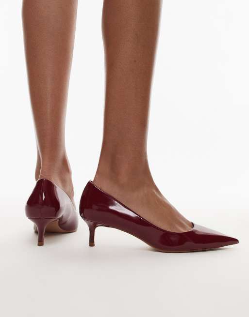 Zapatos burdeos de tacón bajo con puntera fina de Mango ASOS