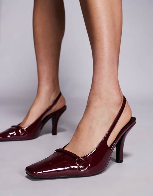 Zapatos burdeos destalonados con tacón y puntera recta Bessie de