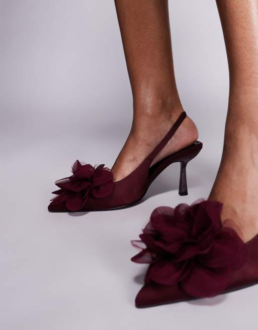 Zapatos burdeos destalonados de tacón medio con detalle de flor Sunrise de  ASOS DESIGN