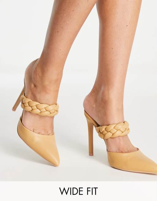 Zapatos color camel con tacón y tira trenzada Alessi de RAID Wide Fit