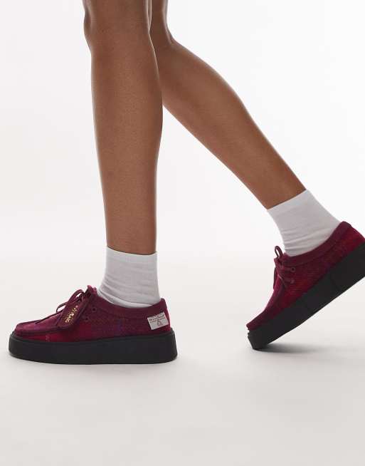 Zapatos color ciruela con borlas de cuero y tweed Torview de Clarks