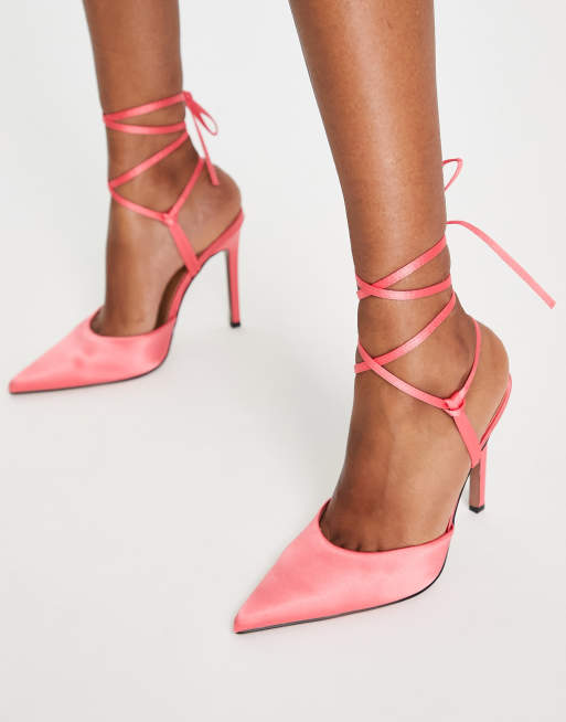 Zapatos color coral con tacón alto y diseño de tiras anudadas al Prize de ASOS DESIGN | ASOS