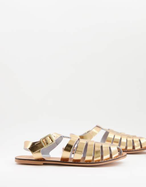 Zapatos color dorado metalizado planos estilo cangrejeras de cuero Marina de ASOS DESIGN