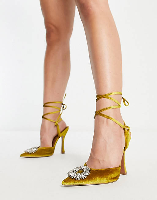Envío lluvia marxista Zapatos color ocre con tacón alto, diseño anudado a la pierna y abalorios  Percy de ASOS DESIGN | ASOS