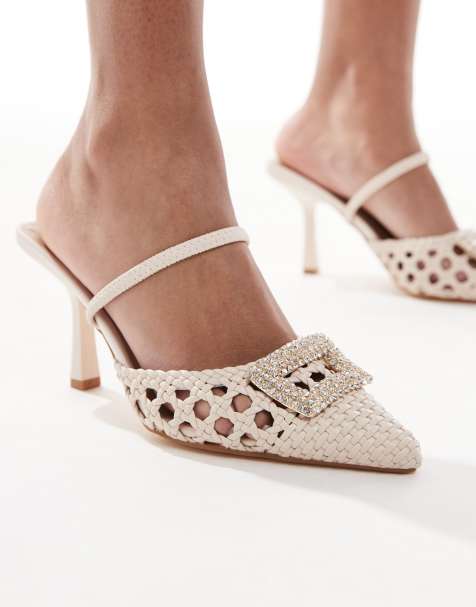 Zapatos color rafia crema de tacón bajo con detalle de hebilla de SEQWL Wide Fit - view 1