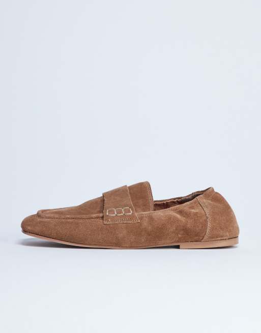 Zapatos color tostado planos con parte trasera fruncida de ante auténtico Brooks de Topshop