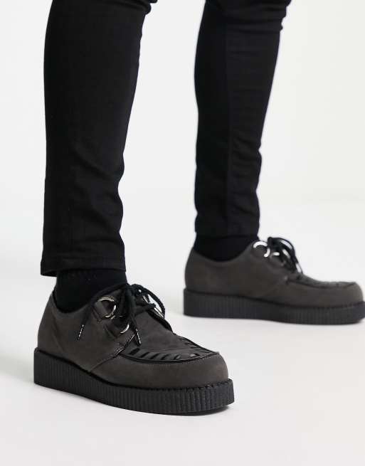 Zapatos Creeper grises con cordones de ante microtexturizado de Truffle