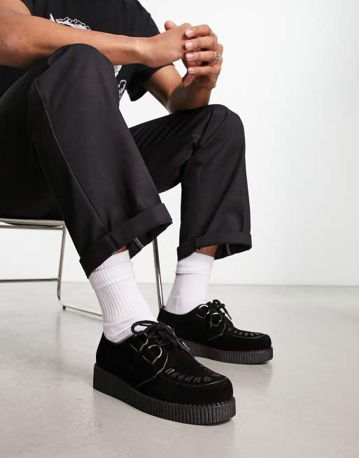 Zapatos Creeper negros con cordones de antelina microtexturizada de Truffle Collection