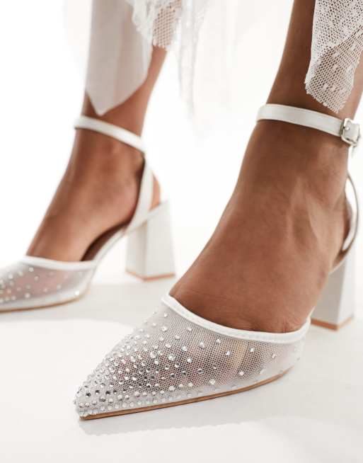 Zapatos de novia color marfil con tacón de bloque y malla Nala de Be Mine, 2 de 4