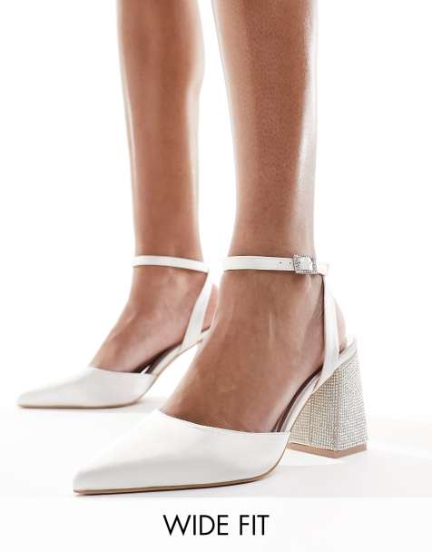 Zapatos de novia color marfil de satén con tacón y abalorios Rylee de Be Mine Wide Fit - view 1