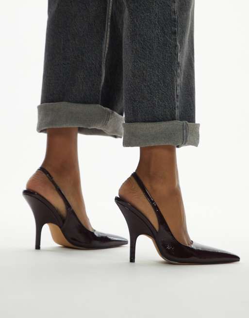 Zapatos de salón color ciruela de tacón con tira talonera Emma de Topshop 