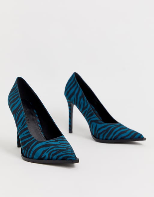 piel Torrente Árbol de tochi Zapatos de salón de tacón alto con diseño de cebra azul Powerful de ASOS  DESIGN | ASOS