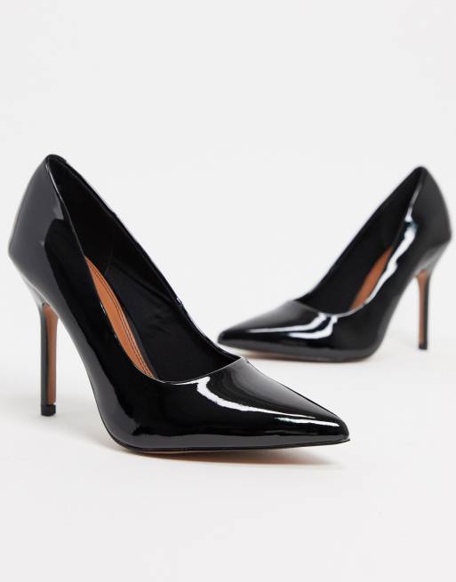 Zapatos de salón de tacón alto y puntera en punta de charol negro Phoenix de ASOS DESIGN
