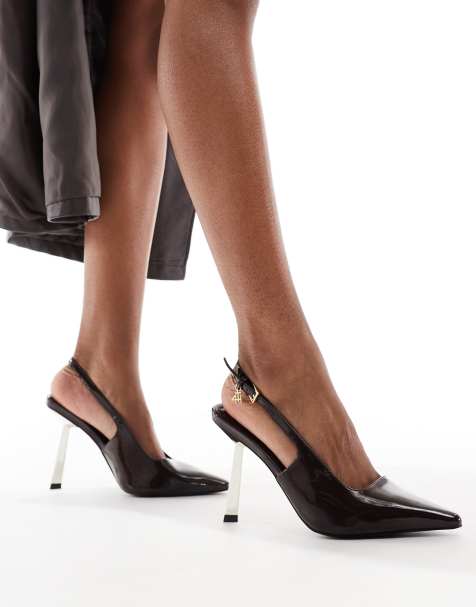 Zapatos de salón marrones destalonados de tacón plateado con puntera fina Calabasas de 4th & Reckless - view 1