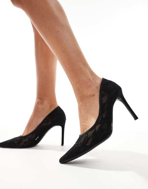 Zapatos de salón negros con tacón de aguja y puntera fina de encaje de SEQWL - view 1