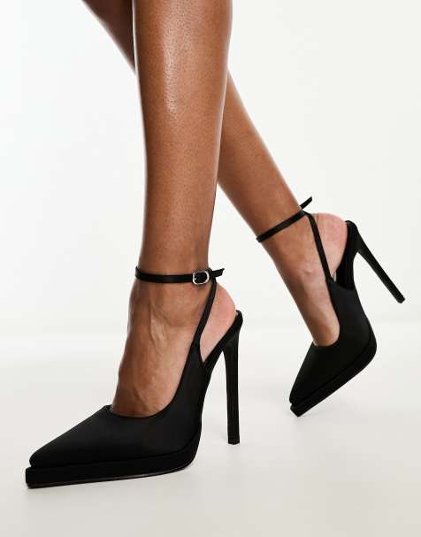 Zapatos de salón negros con tacón y plataforma de satén Landen de SIMMI London Wide Fit - view 1